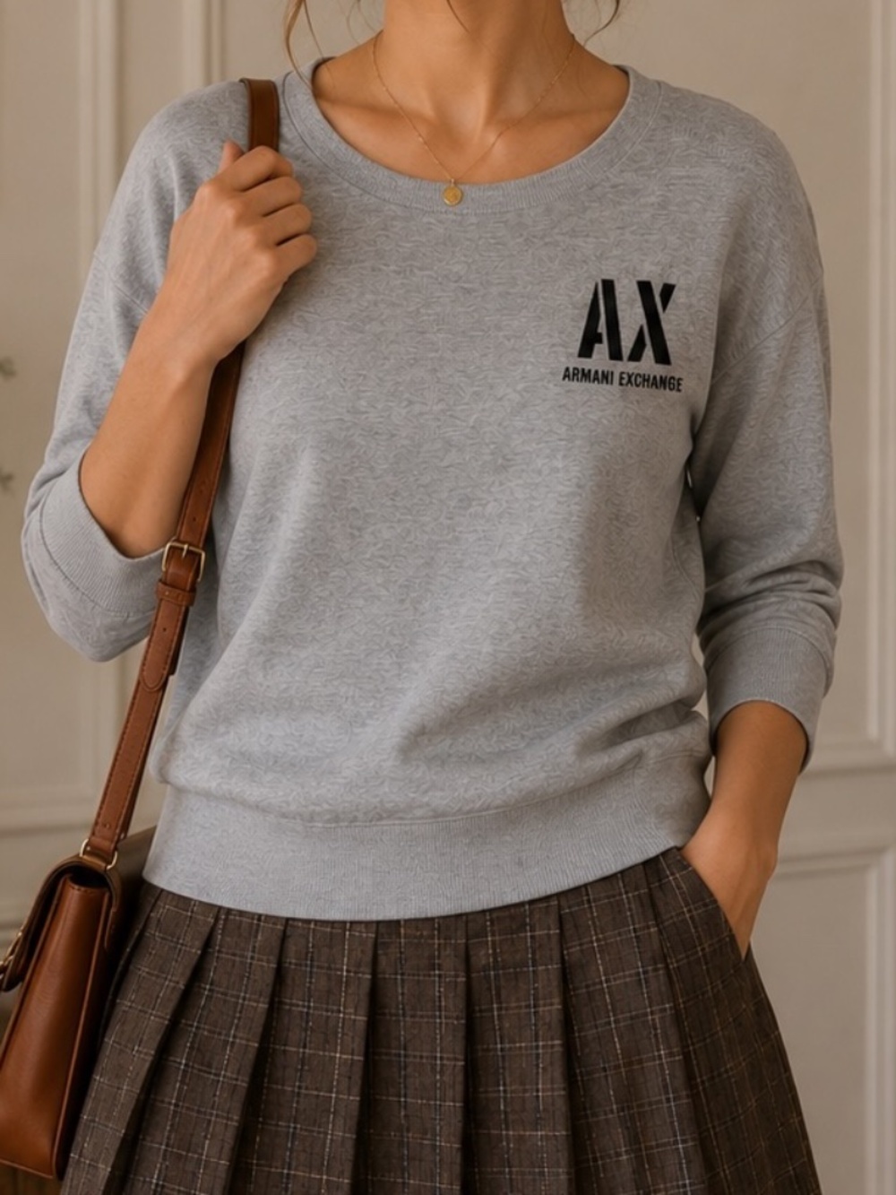 Armani Exchange Sweater Womens Size Small Grey Tight Knit 3/4 Sleeve